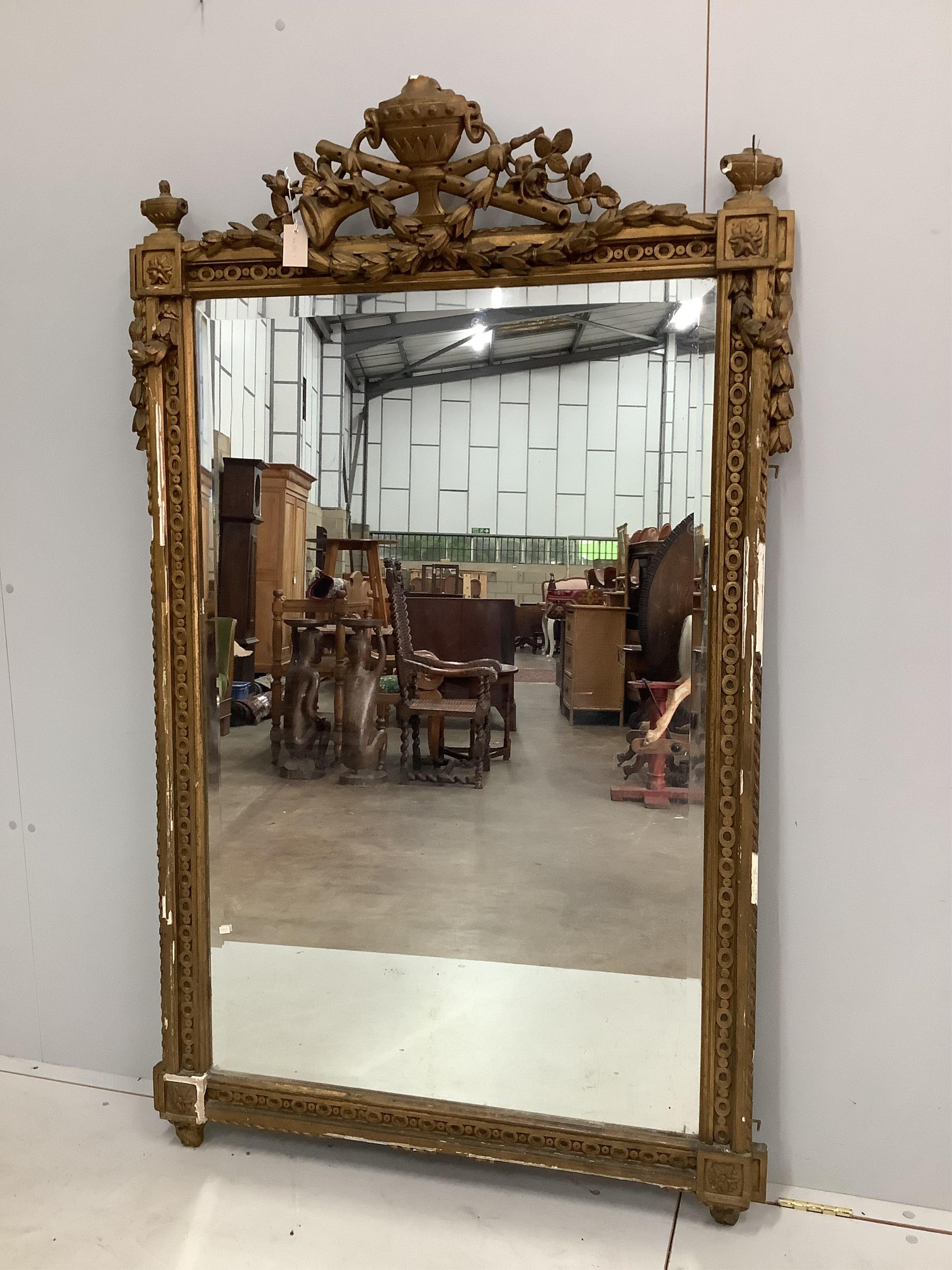 A Victorian painted gilt overmantel mirror, width 100cm, height 166cm. Condition - poor